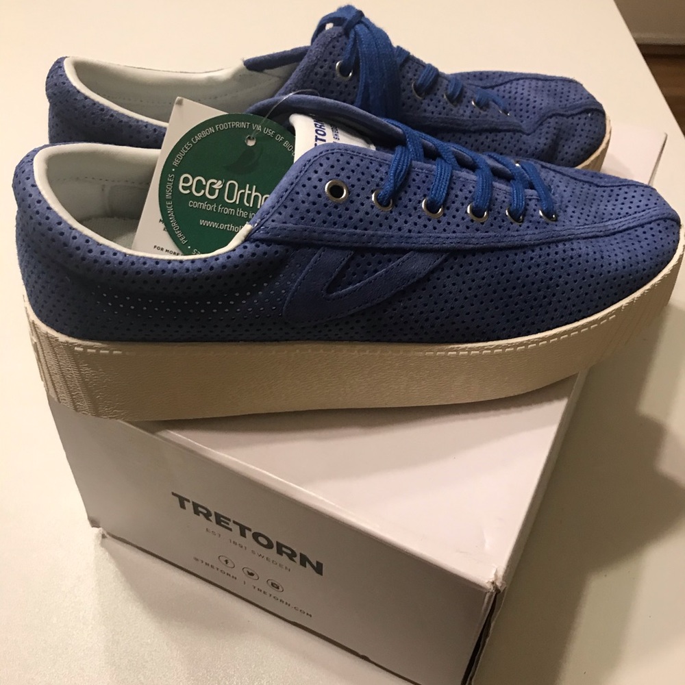 Tretorn platform sneakers, blue suede, 9.5